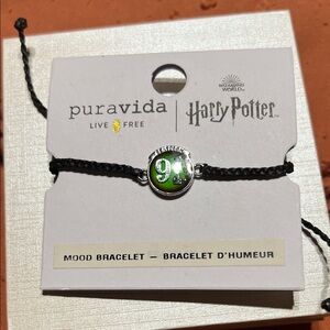 Pura Vida Black Bracelet with Green and Silver Charm
